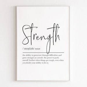 Strength definition, printable wall art, digital download, inspirational wall art, motivational wall art, office prints, psychology art