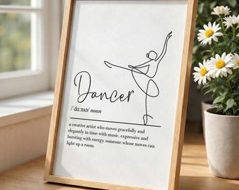 Definicja tancerki, wydrukowana grafika ścienna, pobieranie cyfrowe, prezenty dla tancerki, prezenty dla zespołu tanecznego, prezenty dla nauczyciela tańca, prezent dla niej, prezenty dla baletu
