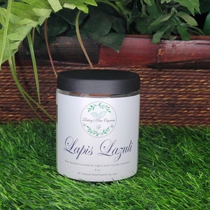Vela de relajación, LAPIS LAZULI, vela de cristales de pétalos de lirio, vela de 8 oz de aceite esencial con infusión de rosa orgánica, vela de soja