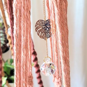 Crystal Suncatcher & Monstera charm colorful Handmade Macrame Plant Hanger - Boho wall decor - Custom Plant Hanger - Choose your color