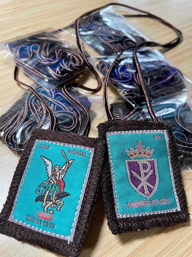 St. Michael & the Chi-rho Brown Scapular | Handmade | 100% Wool | Heavy ...