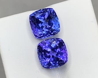 Par de gemas de tanzanita a juego, talla cojín, tanzanita azul real para pendientes y joyería, 9,3 ct