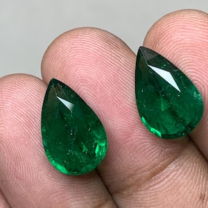 Vintage Emerald Pair Natural Emerald Gemstone Antique Emerald Pear Shape Green Emerald Matching Pair Earrings Genuine Emerald jewelry 10.2ct