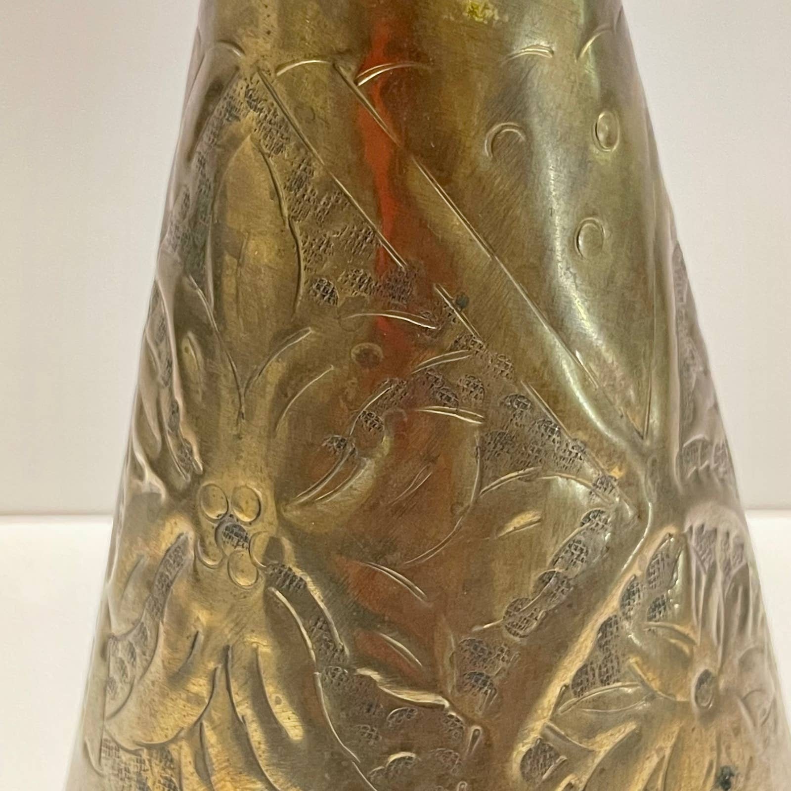 Antique Brass Tall Vase With Handles. French. Etched Floral Etsy