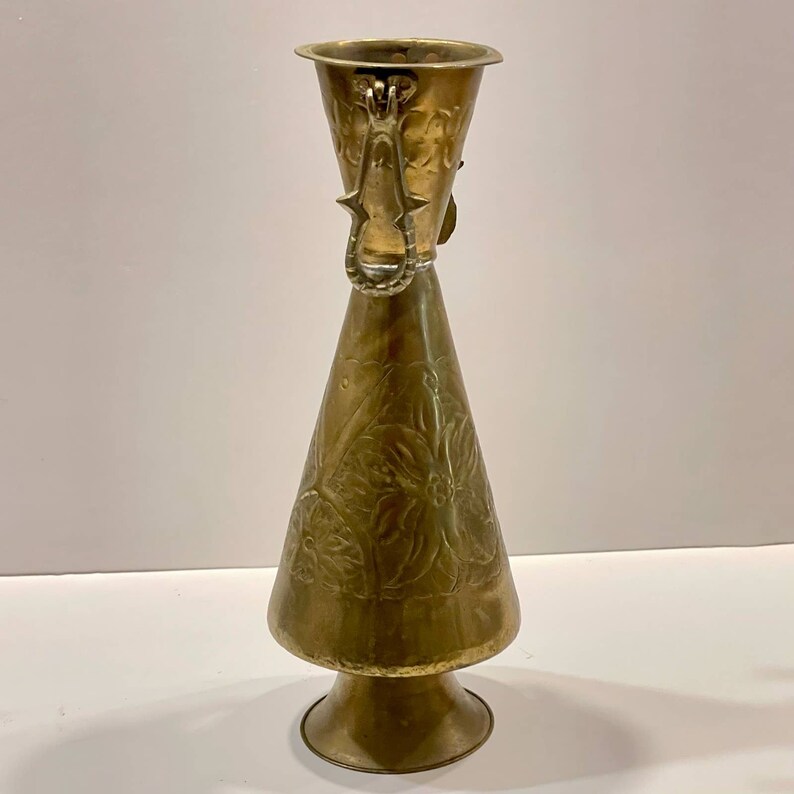 Antique Brass Tall Vase With Handles. French. Etched Floral Etsy