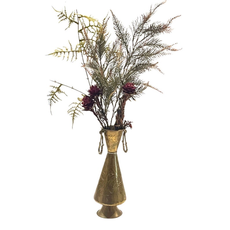 Antique Brass Tall Vase With Handles. French. Etched Floral Etsy