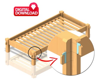 Plano de estrutura de cama de solteiro Rústico - Feito à mão - Plano DIY fácil - Download digital - Dwg - Step