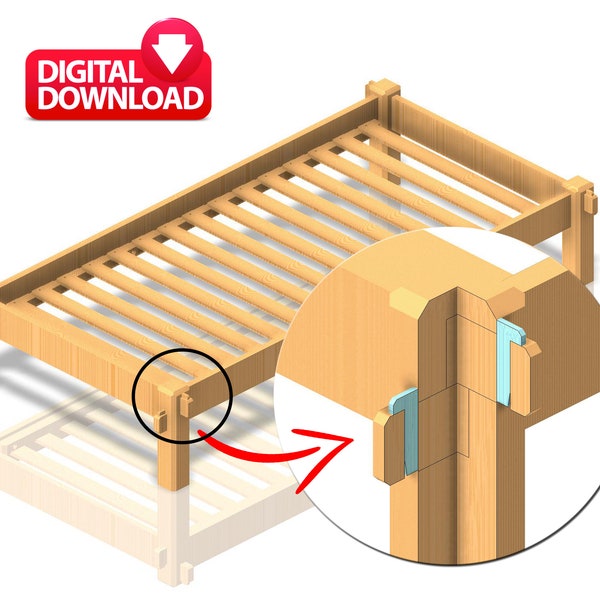 Super Single Bed Frame Plan Rustic - Handmade - Easy DIY Plan - Digital Download - Dwg - Step
