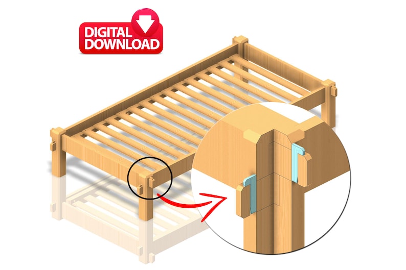 Super Single Bed Frame Plan Rustic Handmade Easy DIY Plan Digital