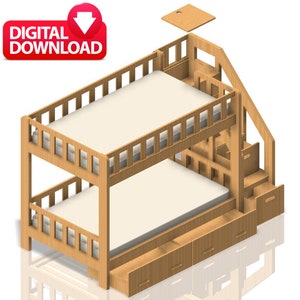 Bunk Super Single Bed Plans Multifunctional - Full Plan - Digital Download - Dwg - Step