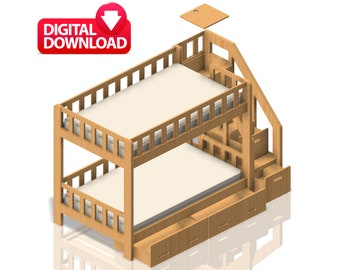 Bunk Super Single Bed Plans Multifunctional - Full Plan - Digital Download - Dwg - Step