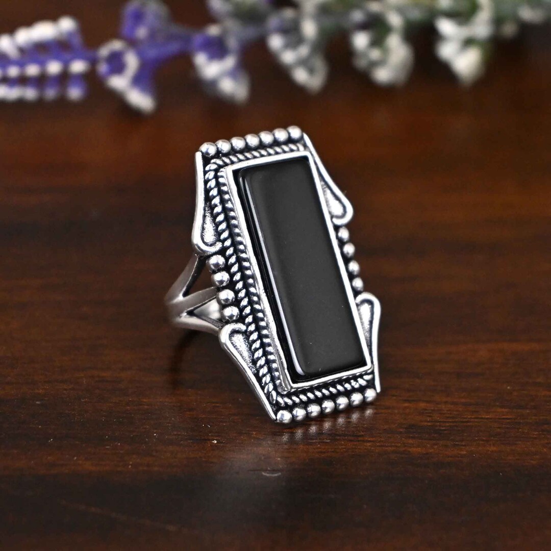 Rectangular Obsidian Ring Handmade Black Obsidian 925 Silver Ring - Etsy