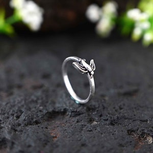 Small Bird Ring, Stackable Ring, Sterling Silver, Sparrow Jewelry,  Skinny Band Ring, Bird Jewelry,