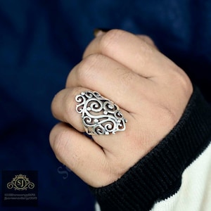 Sterling Silver Filigree Ring: Adjustable Boho Thumb Ring