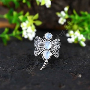 Moonstone Sterling Silver Butterfly Ring: Vintage Statement Jewelry