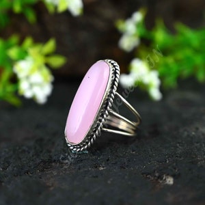 Silver Rose Quartz Ring, 925 Sterling Silver Big Stone Ring, Designer Handmade Silver Ring, Women Jewelry, Valentine&#39;s Day Gift