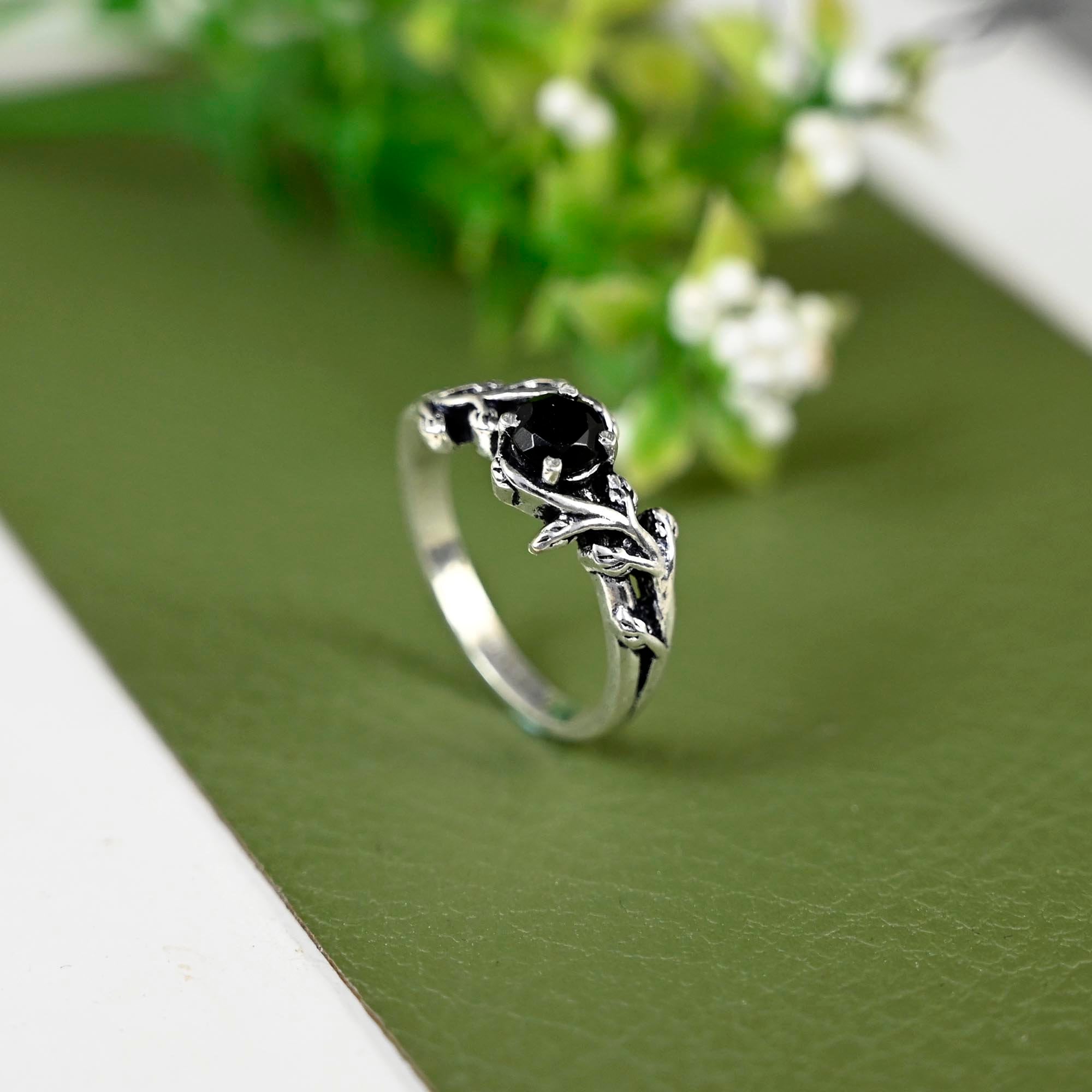 Black Tourmaline Ring Sterling Silver - Tree Of Life Crystal Healing Jewelry For Women
