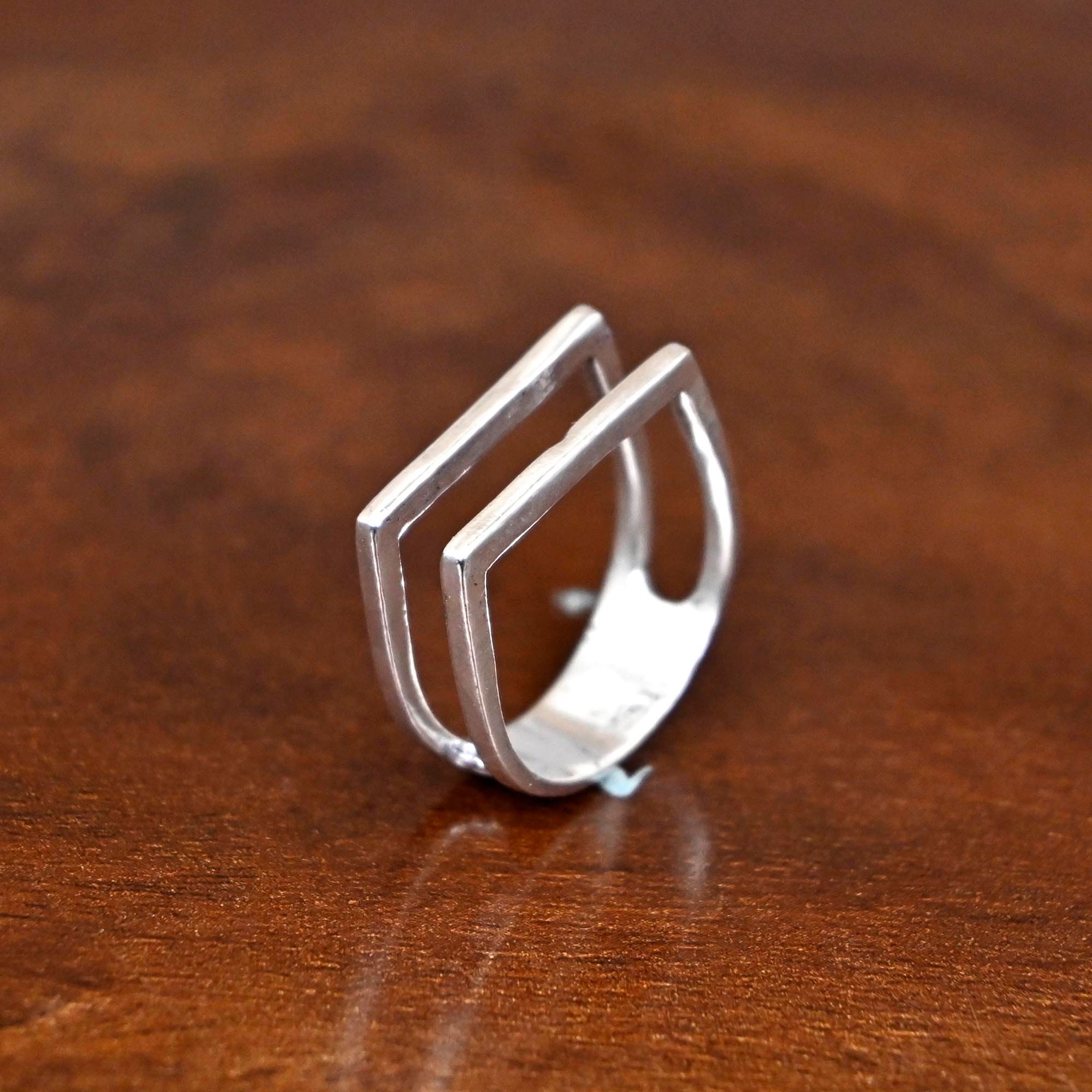 Handmade Silver Square Ring: Modern Double Bar Statement Ring - Etsy