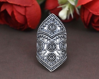 Long Silver Statement Ring, Wide Boho Jewelry