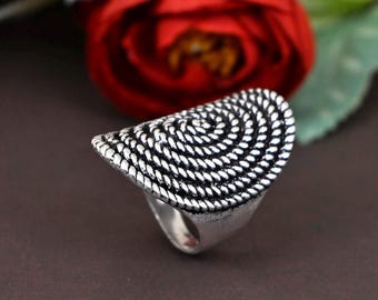 Handmade Silver Spiral Ring - Dainty Twisted Swirl Design