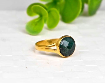 Raw Emerald Ring: Brass Gold Plated, May Birthstone