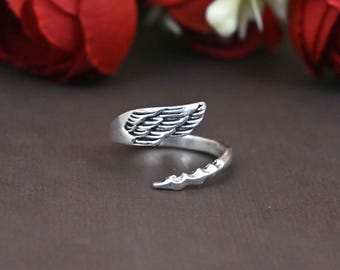 Silver Angel Wing Ring: Adjustable Memorial Jewelry