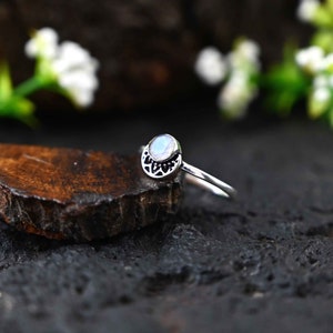 Crescent Moonstone Ring: Boho Sterling Silver 925