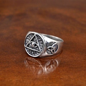 All Seeing Eye Ring Sterling Silver 925 Eye of Providence Evil Eye Protection Amulet Ancient Symbol