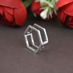 Octagon Ring, Geometric Ring, Double Band Ring, Statement Ring, Boho Ring, Silver Ring, Stacking Ring, Minimalist Ring
