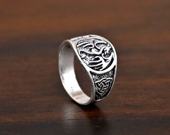 Bague celtique dragon argenté : Bijou dragon pour homme