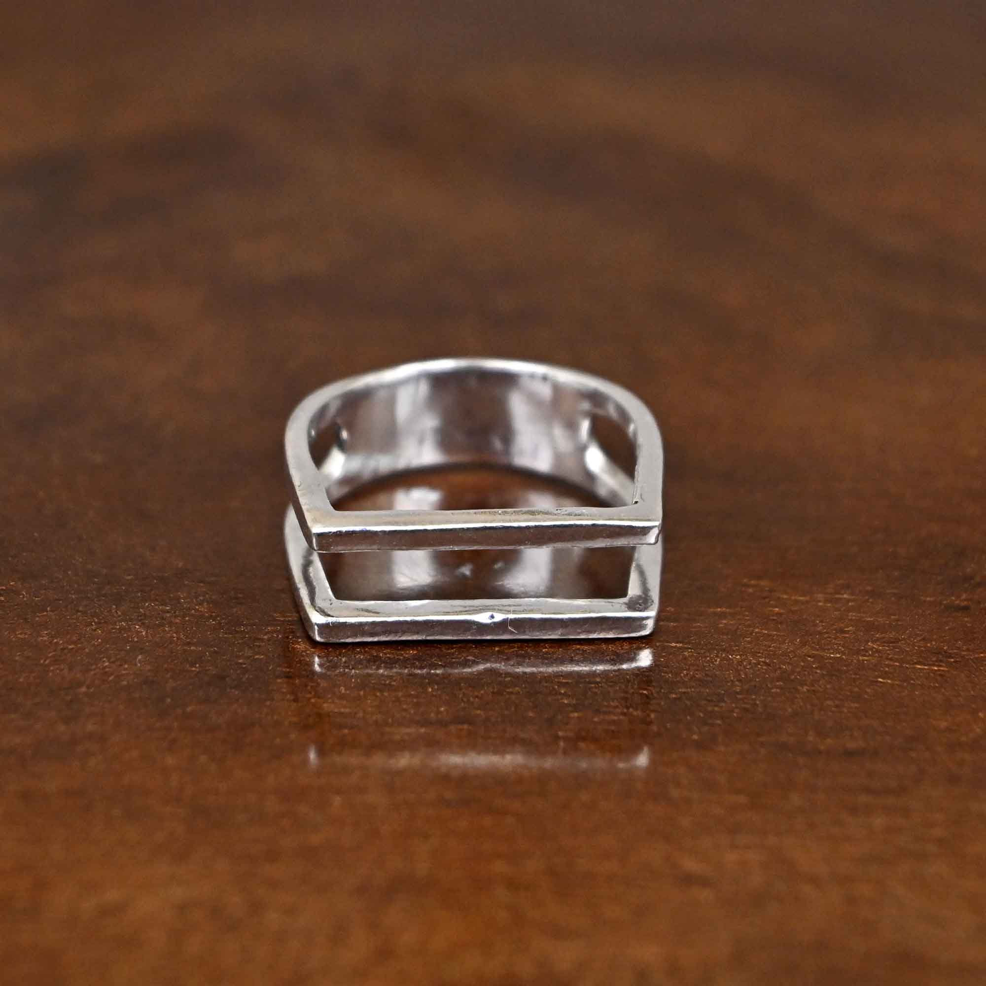 Handmade Silver Square Ring: Modern Double Bar Statement Ring - Etsy