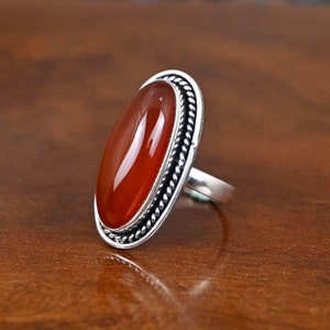 Natural Carnelian Ring, Carnelian Silver Ring, 925 Sterling Silver Ring, Carnelian Statement Ring, Christmas Gift For Her, Red Stone Ring