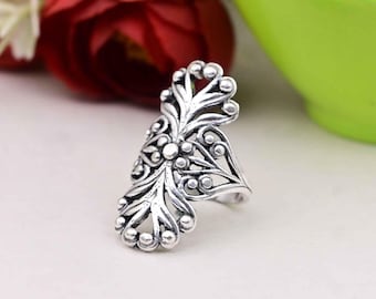 Silver Filigree Leaf Ring: Chunky Boho Statement