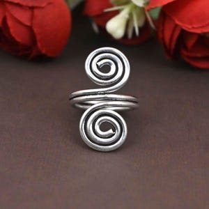 Sterling Silver Spiral Ring, Adjustable Rings, Cute Silver Circle Ring, Swirl Ring, Simple Silver Ring, Minimalist Ring