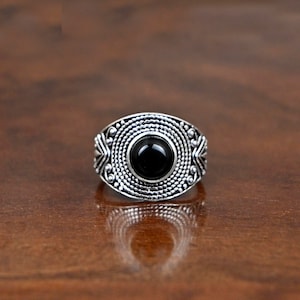 Black Onyx Ring, Solid Sterling Silver Ring, Genuine Black Onyx Handmade Silver Statement Ring, Statement Ring, Best Gift Ring for Her