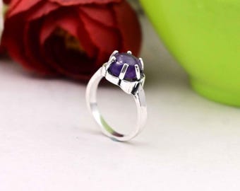 Amethyst Ring, Purple Stone, Silver Minimalist Ring, February Birthstone