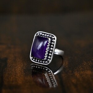 Amethyst 925 Sterling Silver Purple Amethyst Gemstone Jewelry Ring - Natural Amethyst Minimalist Designer Ring Jewellery - Christmas Gift