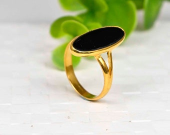 Dainty Black Onyx Ring: 14K Gold Vermeil Brass Band