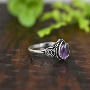 Dainty Amethyst Engagement Ring Sterling Silver Ring Statement Ring Birthstone Ring Promise Ring Crystal Ring, Ring For Women,