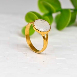 Rainbow Moonstone Ring: 925 Sterling Silver, 14K Gold Plated
