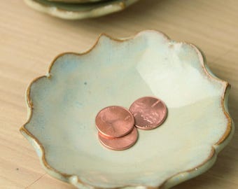 Soft White w/ Blue Ceramic Dish for Rings, Jewelry, Trinkets, Snacks, Small Items