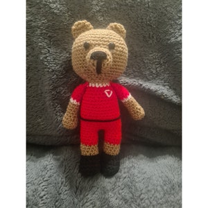 Crochet Liverpool FC Teddy Bear customisable football gift Premier League Soccer Salah Nunez Jota Diaz Gerrard VanDijk Mané Firmino Dalglish