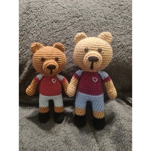 Crochet West Ham Teddy Bear customisable football team gift Soccer Premier league Irons Bowen Ward Prowse Coufal Zouma Soucek Alvarez Noble