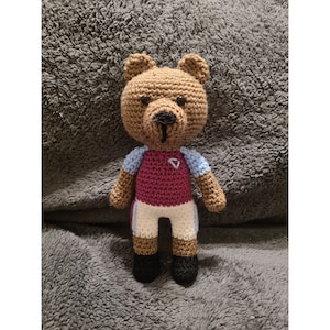 Crochet Aston Villa Teddy Bear, customisable football team gift, Premier League, Soccer, Ollie Watkins, Douglas Luiz, McGuinn, Diaby