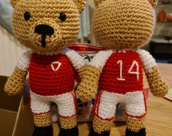 Crochet Arsenal Teddy Bear, Customisable Arsenal football team gift, Premier League, Soccer, Gunners, Bukayo Saka, Thierry Henry