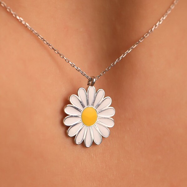 Collar de margarita de plata, collar de flores, joyería de margarita, collar minimalista, regalo para ella, regalo para mamá