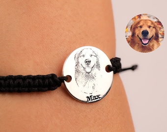Hand-Knitted Custom Pet Photo Bracelet, Animal Friendly Bracelet, Dog Photo Bracelet, Pet Memorial Gift, Cat Portrait Jewelry, Gift for Her
