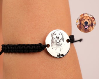 Custom Pet Photo Bracelet • Hand Knitted Macrame Cord Jewelry • Personalized Dog Cat Memorial Gift • Custom Picture Pet Loss Gift for Mom
