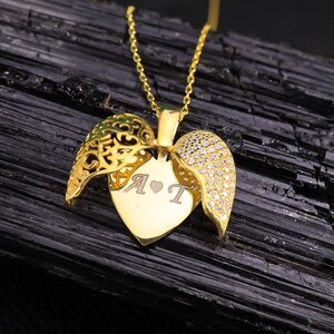 Angel Wings Necklace, Guardian Angel Opening Wings, Personalized Angel Locket, Memory Heart Necklace, Gift for Her, Valentines Gift