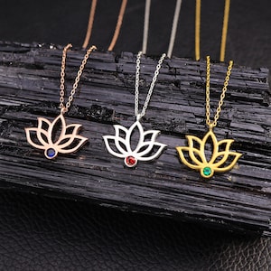 Gift Lotus Flower Necklace with Birthstone, Dainty Lotus Flower Pendant, Floral pendant, Gift for Her, Birthstone Necklace, Gift for Grandma